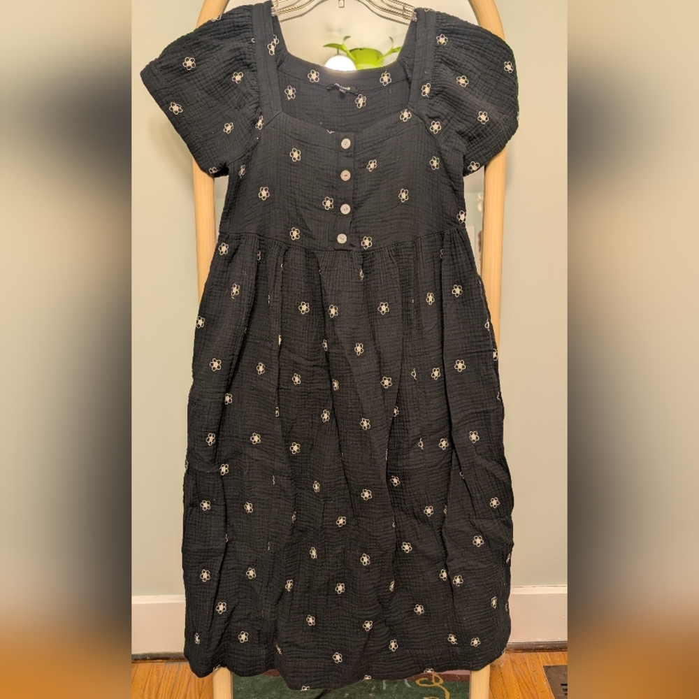 Madewell Daisy Embroidered Lightspun Square-Neck Midi Dress
